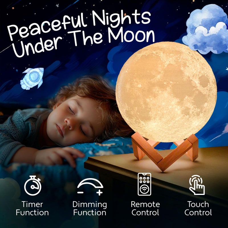 Mind-Glowing Moon Lamp - 3D Moon Night Light for Kids Bedroom - Globe Nightlight with Multi Color LED, Touch/Remote Control - Birthday Gift for Any Year Old Girls & Boys - Space Decor (7.1 inch) - Image 2